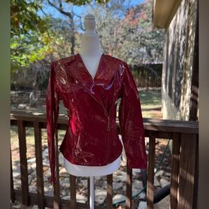 Women's Bright Red Faux Patent Leather Moto Jacket